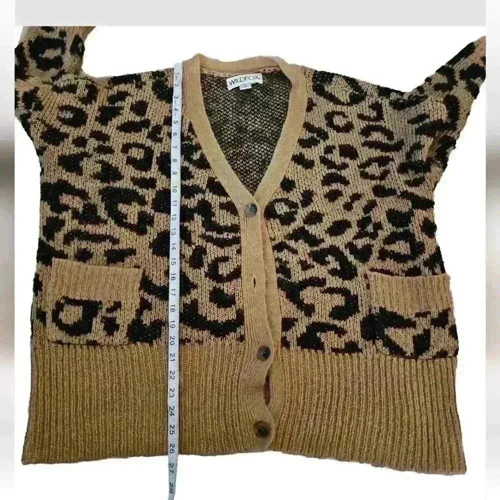 Wildfox Womens Tan Roar Tilly Leopard Print Slouchy Soft Cardigan Sweater S